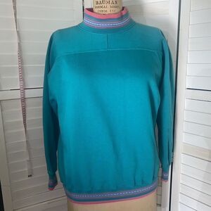 90s Vintage Cheetah Mervyns Teal Pink Blank USA Made Sweatshirt Crewneck Sz Sm